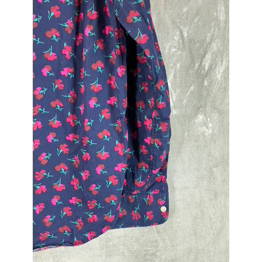 BONOBOS Men's Navy/Red Floral Print Standard-Fit Button-Up Long-Sleeve Shirt SZM