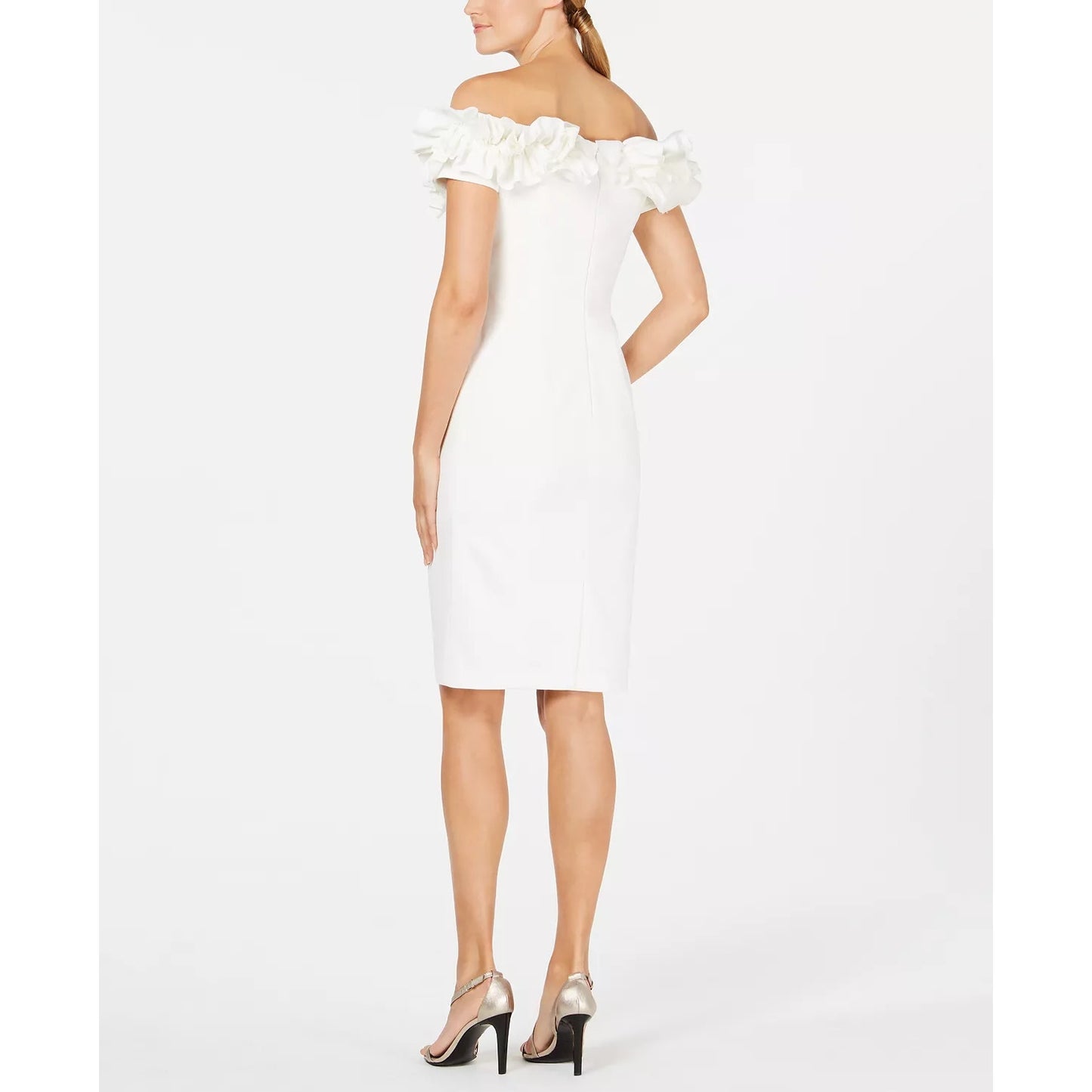 CALVIN KLEIN Women's Cream Ruffle Off-The-Shoulder Knee-Length Sheath Dress SZ 2