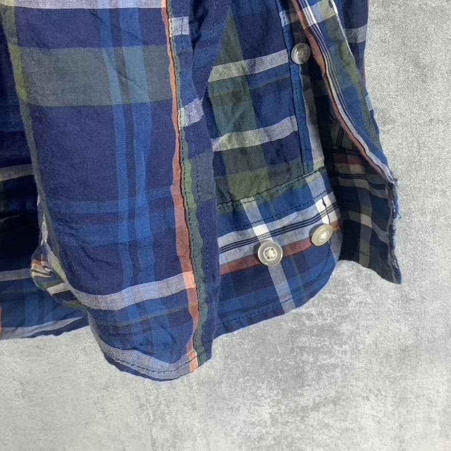 BANANA REPUBLIC Men's Navy/Green Untucked Slim-Fit Button-Up Flannel Shirt SZ XL