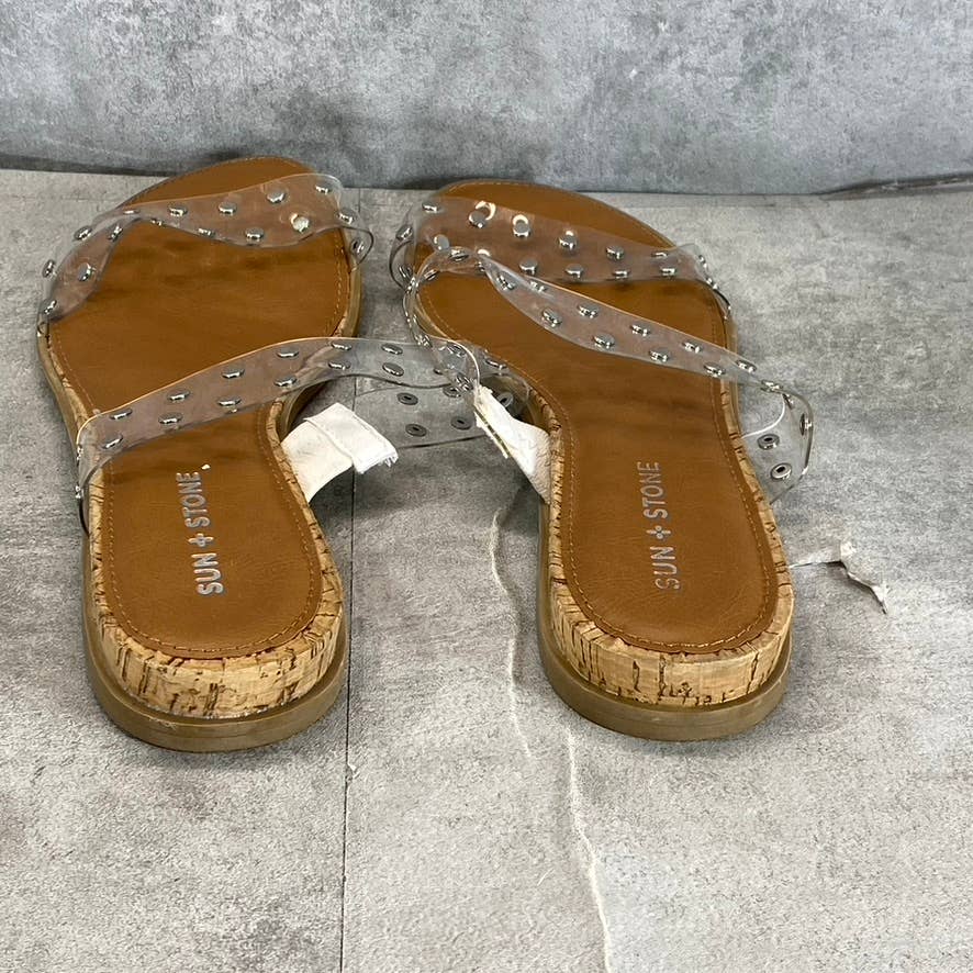 SUN+STONE Women's Clear Studded Easten 2 Slide-On Flat Sandals SZ 10