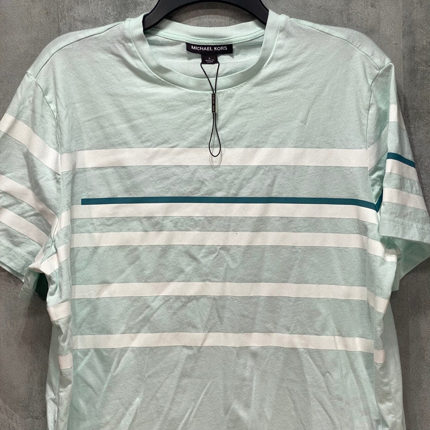 MICHAEL KORS Blue Glass Modern Fit Pop Stripe Short Sleeve Crewneck T-Shirt SZ L