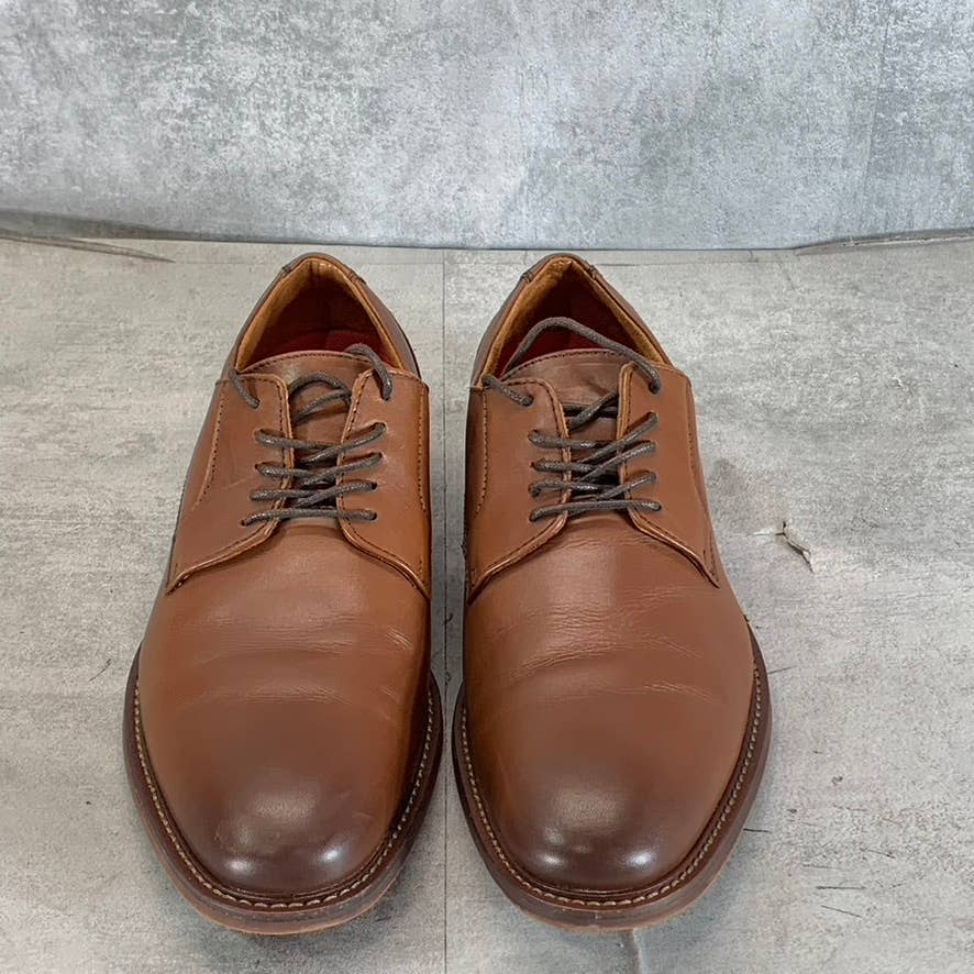 STACY ADAMS Men's Chocolate Leather Marlton Plain-Toe Lace-Up Oxfords SZ 7.5