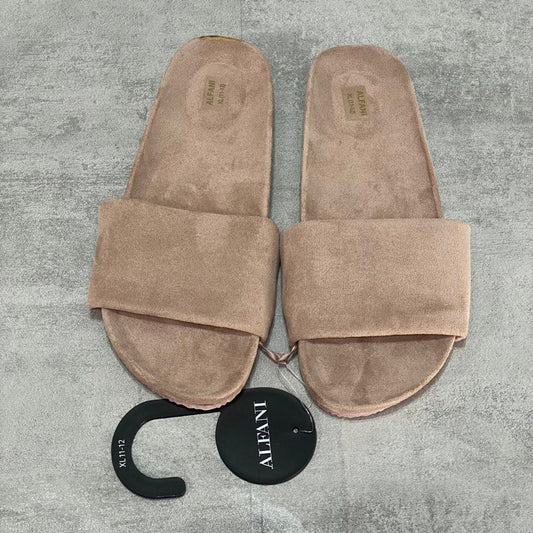 ALFANI Tan Round-Toe Faux-Suede Slides SZ XL (11-12)