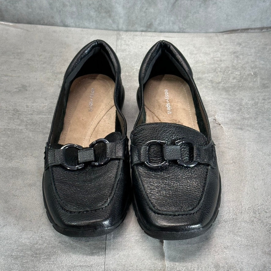 EASY SPIRIT Women's Wide Black Leather Avienta Square-Toe Casual Loafers SZ 8W