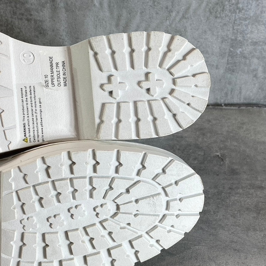 OLIVIA MILLER Women's White Crystal Lug Sole Side-Zip Lace-Up Combat Boots SZ 10