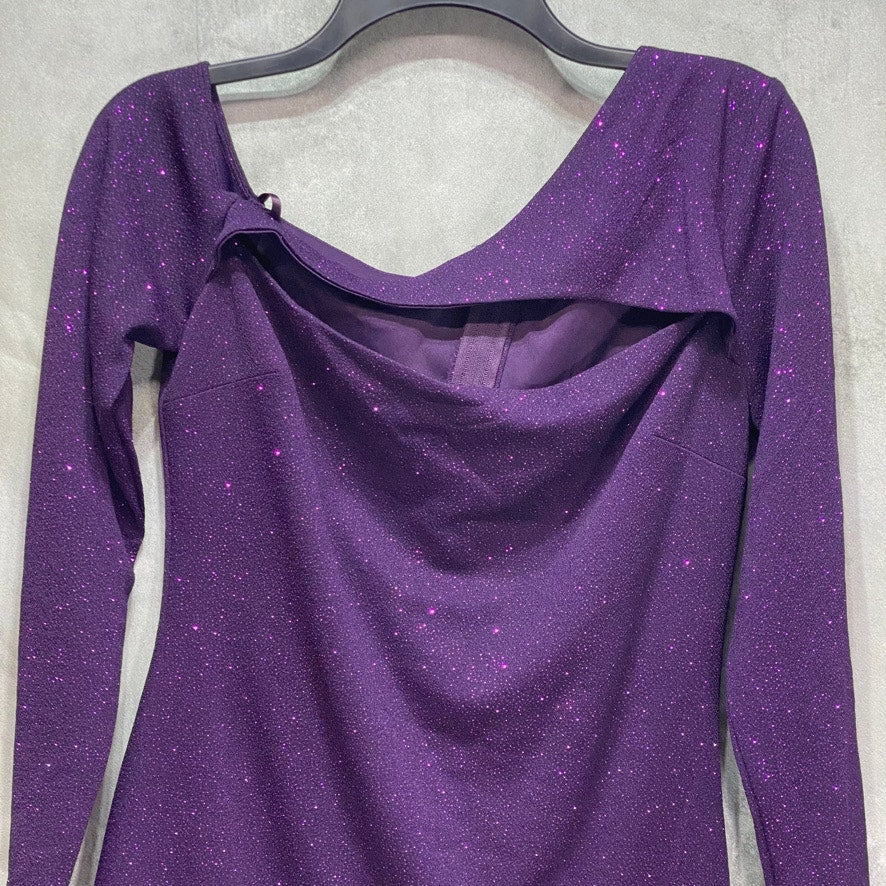 CITY STUDIO Junior's Purple Glitter Asymmetrical Long-Sleeve Cutout Bust Mini Dress SZ XL