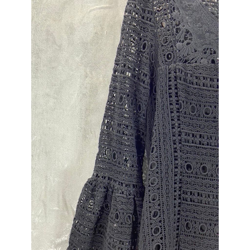NANETTE LEPORE Women's Black Crochet Flutter-Sleeve Mini Dress SZ 4