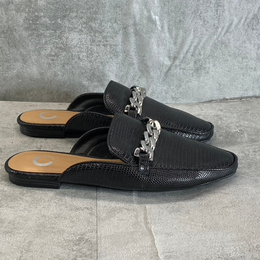 JOURNEE COLLECTION Women's Black Lizard Embossed Hazina Square-Toe Slip-On Mules