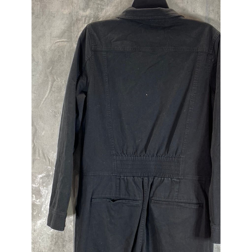 J BRAND Women's Black Solid Arkin Long Sleeve Zipper-Hem Playsuit SZ L