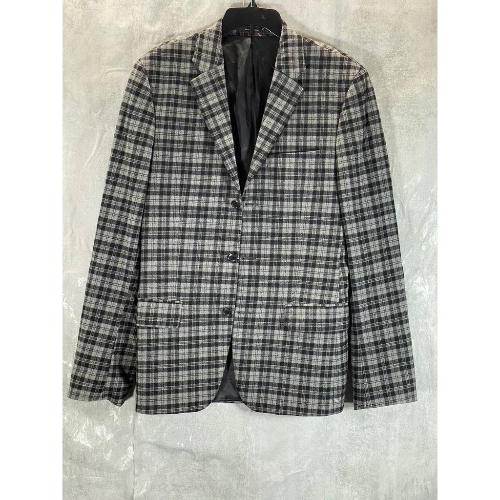 MICHAEL KORS Men's Black/Grey Plaid Three-Button Classic-fit Blazer SZ 40R