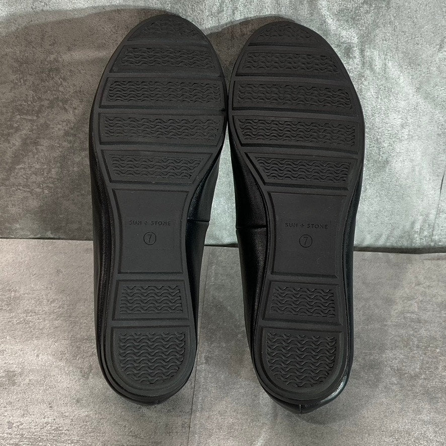 SUN + STONE Women's Black Smooth Eliana Memory Foam Round-Toe Slip-On Flats SZ 7