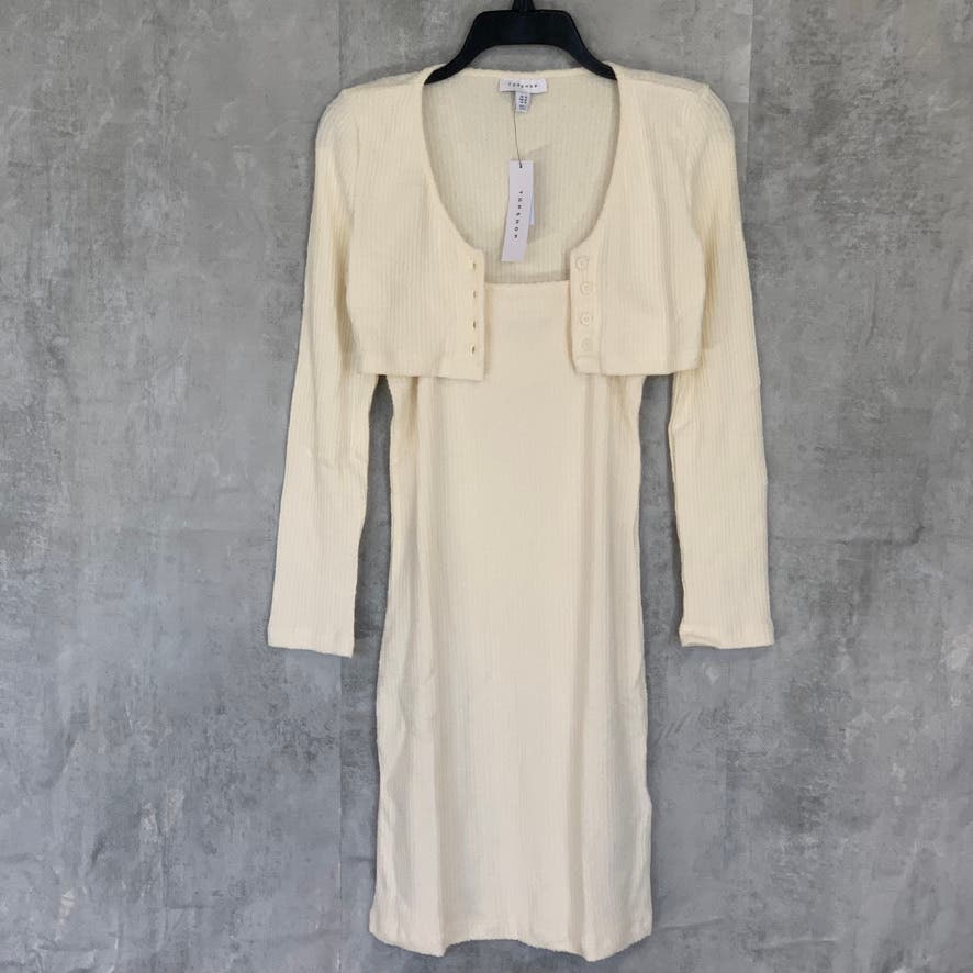 TOPSHOP Cream 2-Piece Scoopneck Cardigan Bodycon Mini Dress SZ 10