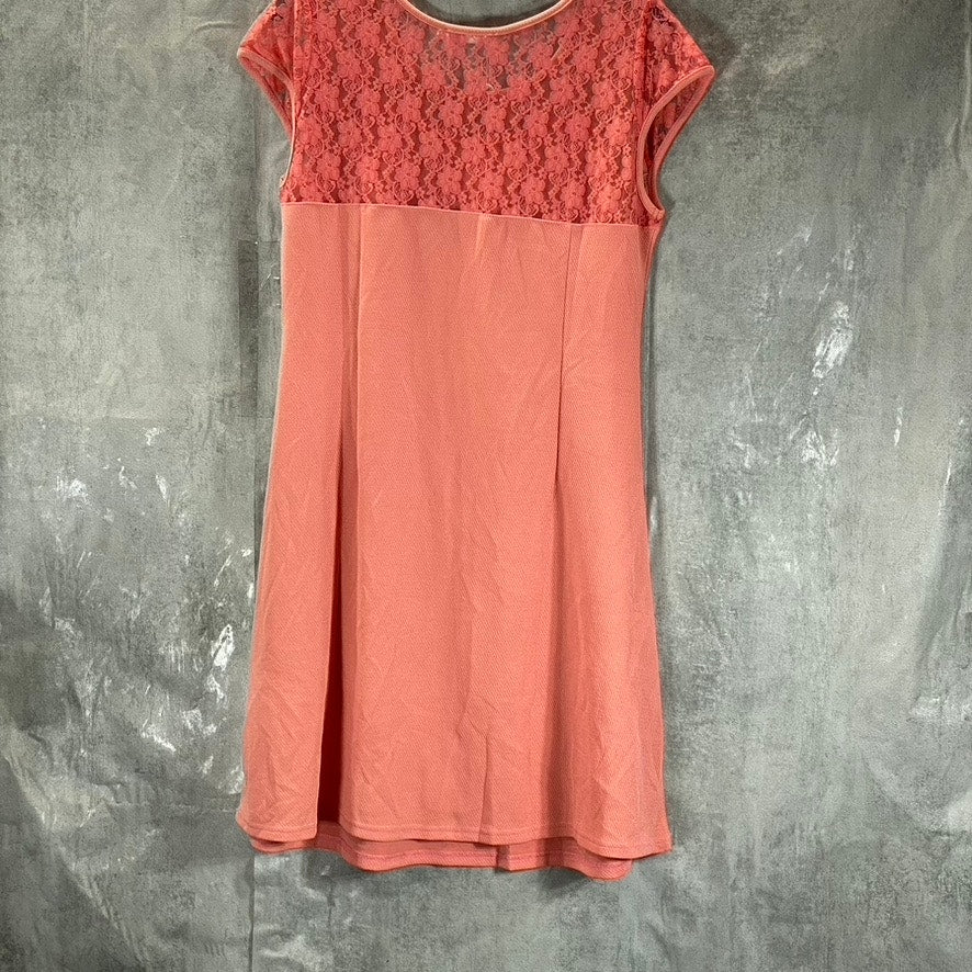 WHITE MARK Women's Plus Coral Pelagia Scoop-Neck Lace-Trim Mini Dress SZ 1XL