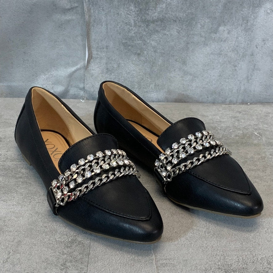 XOXO Black Vona Crystal Chain Embellished Pointed-Toe Slip-On Flats SZ 6
