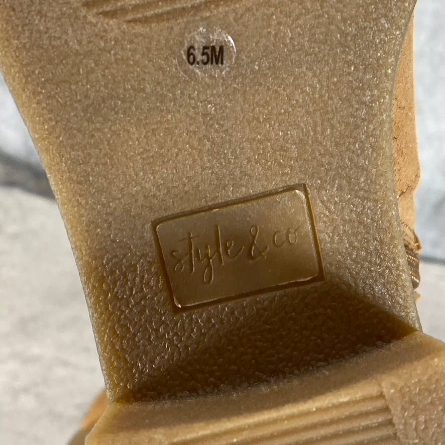 STYLE & CO Women's Tan Micro Bessiee Memory Foam Block-Heel Boots SZ 6.5