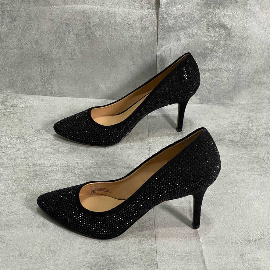 INC INTERNATIONAL CONCEPTS Black Bling Zitah Embellished Pointed-Toe Pumps SZ 7