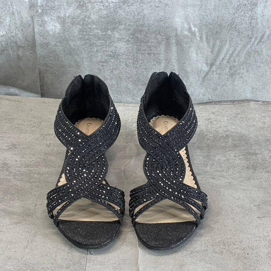 CHARTER CLUB Women's Black Glitter Rhinestone Ginifur Wedge Sandals SZ 8