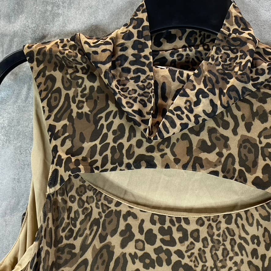 BAR III Women's Cheetah Printed Sleeveless Mock-Neck Cutout Bodycon Dress SZ XL