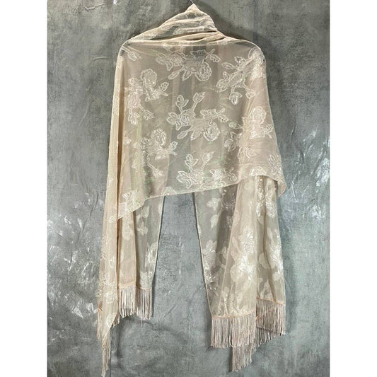 INC Women's Blush Floral-Print Sheer Metallic Fringe-Trim Wrap SZ OS