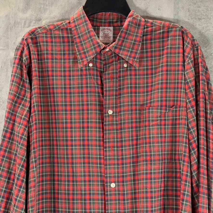 BROOKS BROTHERS Men's Red/Green Checkered Button-Up Long Sleeve Dress Shirt SZ17