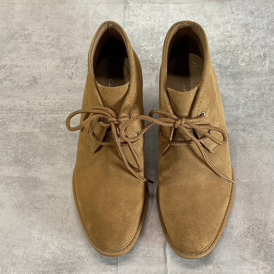 COLLECTION By CLARKS Women's Dark Khaki Suede Scene Laceboot Block-Heel Booties