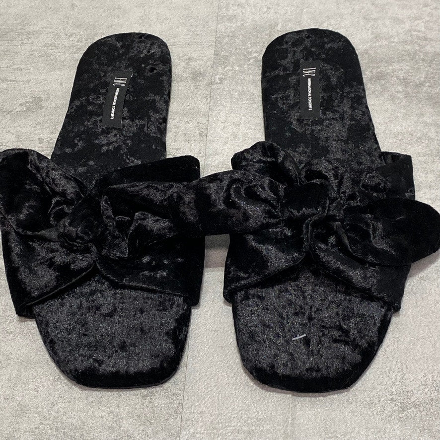 INC INTERNATIONAL CONCEPTS Black Crushed-Velvet Knot Slide Slippers SZ XL(11-12)