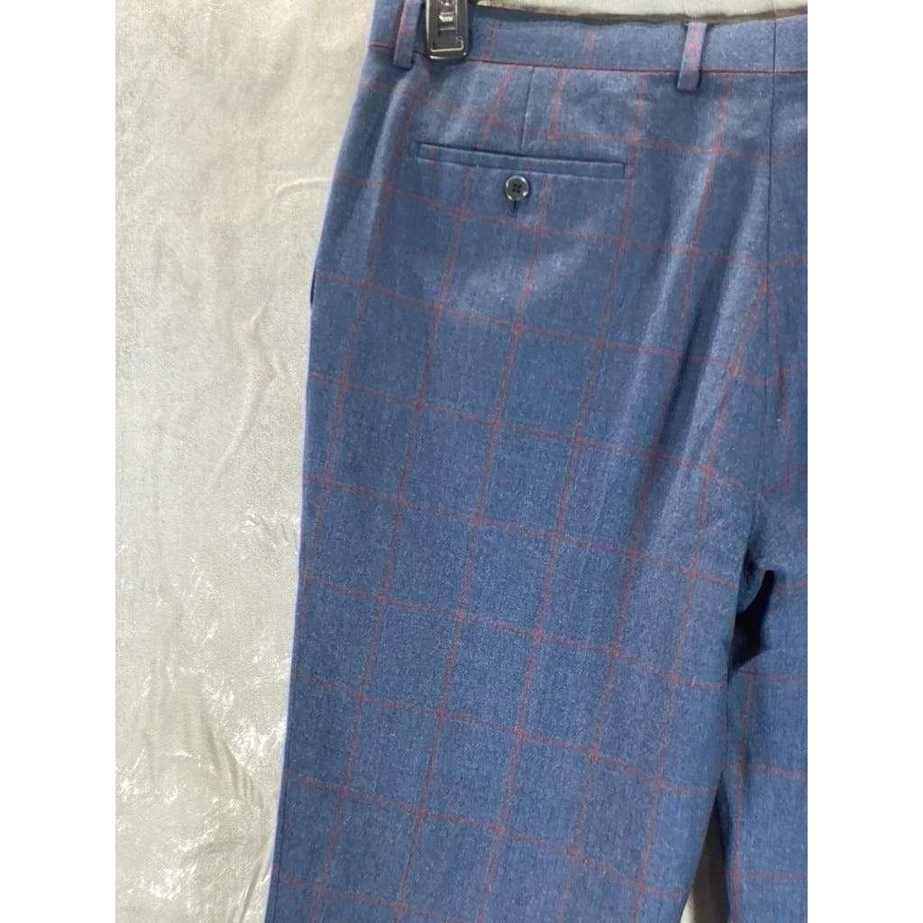 UNBRANDED Men's Blue Windowpane Straight-Leg Flat-Front Dress Pants SZ 38x30