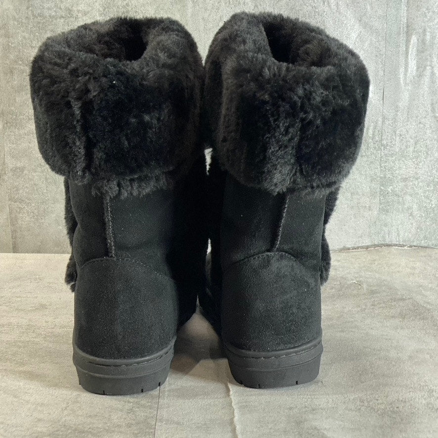 STYLE & CO Women's Black Faux-Fur Witty Cold-Weather Slip-On Ankle Boots SZ 9