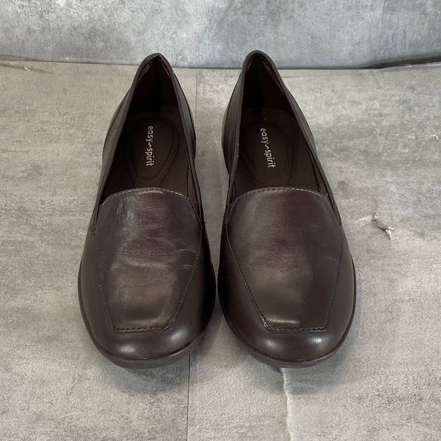 EASY SPIRIT Women's Dark Brown Leather Devitt Round-Toe Slip-On Loafer Flats SZ8