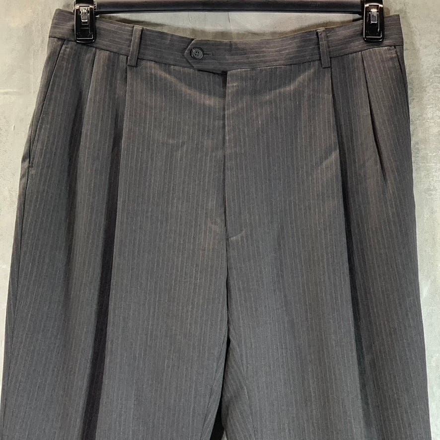 PRONTO UOMO Men's Charcoal Pinstripe Wool Pleated Dress Pants SZ 39X30