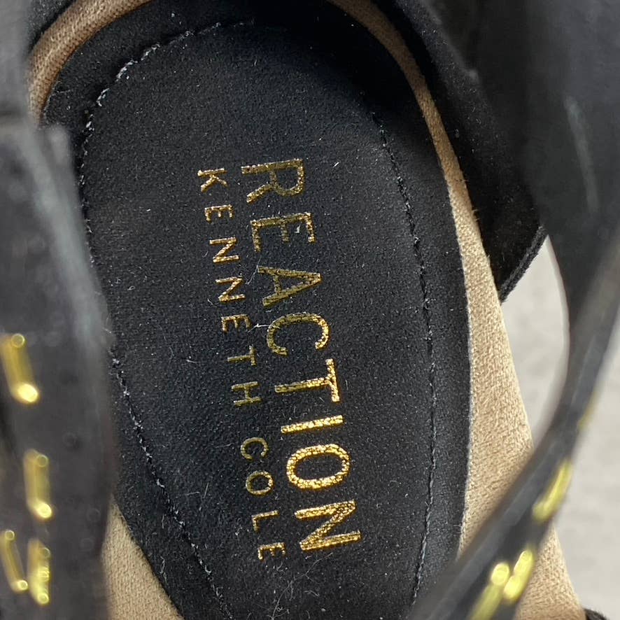 KENNETH COLE REACTION Women's Black Clo X Band Laser Espadrille Wedge Sandal SZ6