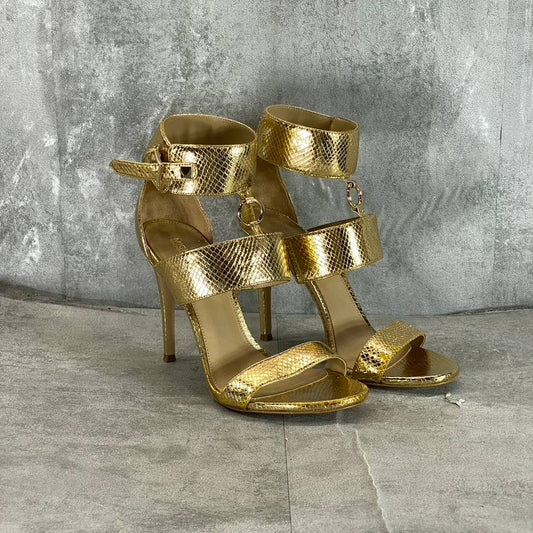 MICHAEL MICHAEL KORS Women's Gold Metallic Amos Ankle Cuff Stiletto Sandals SZ10