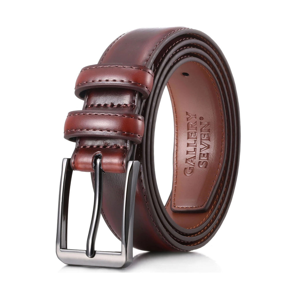 GALLERY SEVEN Cranberry Single Prong Double Loop Leather Dress Belt SZ 56"