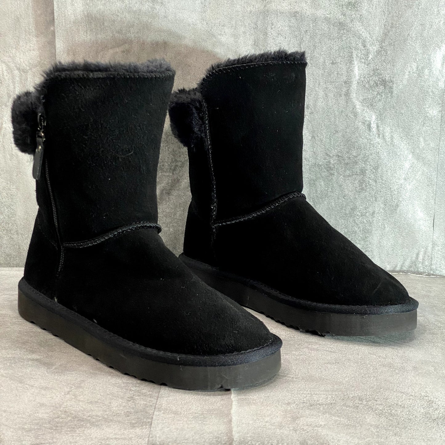 STYLE & CO Women's Black Leather Faux Fur Maevee Pull-On Winter Booties SZ 10