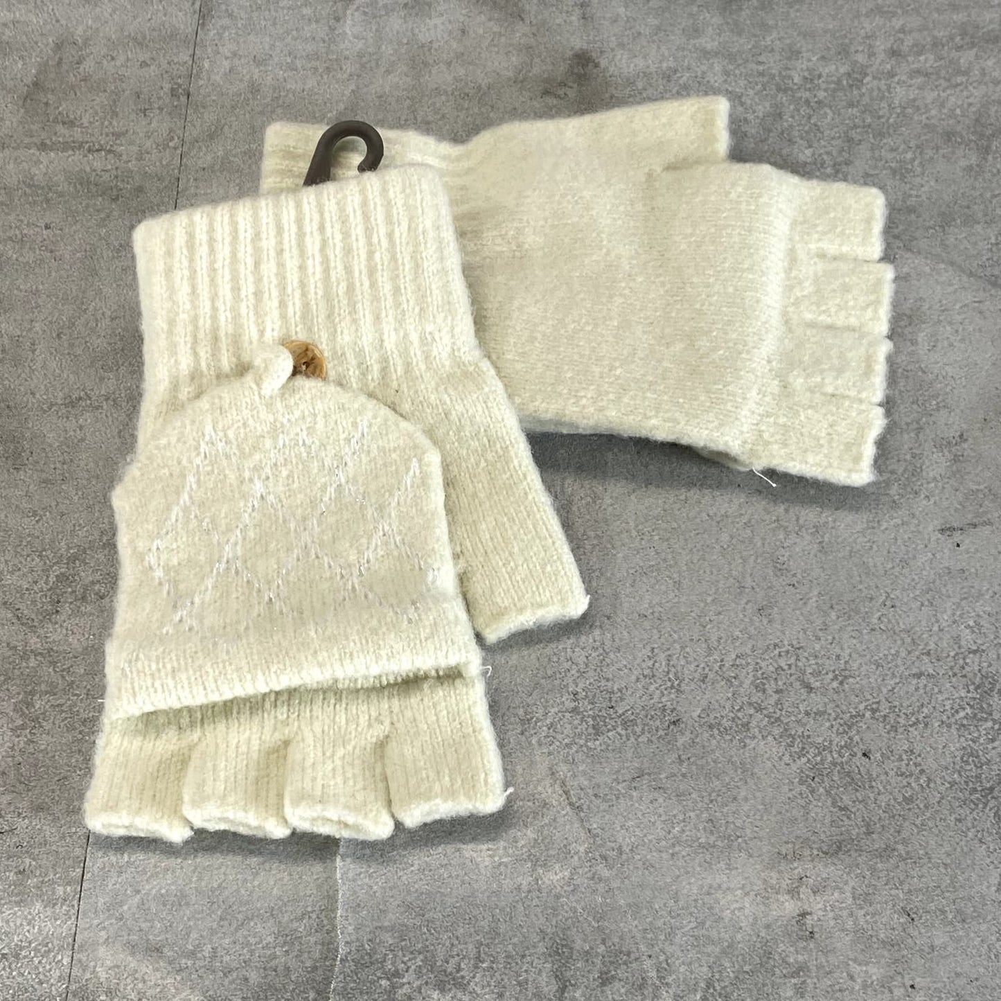 STEVE MADDEN Women's Cream Knit Fingerless Flip Cover Mittens SZ OS