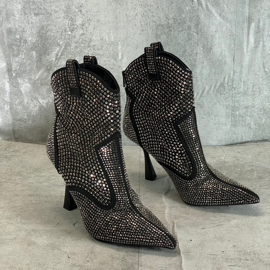 INC Women's Black Oaklynne Rhinestone Embellished Pointed-Toe Booties SZ 6.5