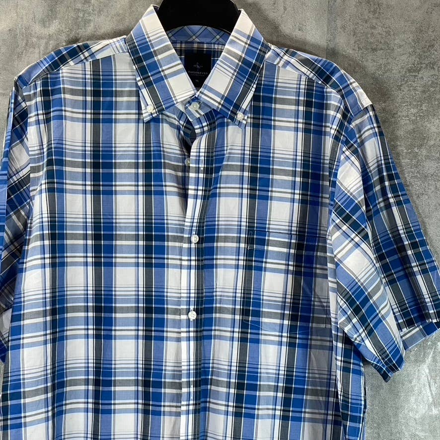 TAILORDBYRD Men's Blue Plaid Button-Up Short-Sleeve Shirt SZ XL