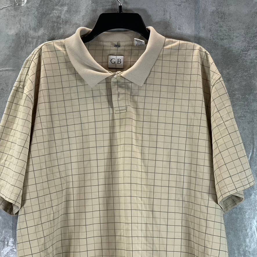 GEOFFREY BEENE Men's Tan Plaid Short-Sleeve Golf Polo SZ 2XL