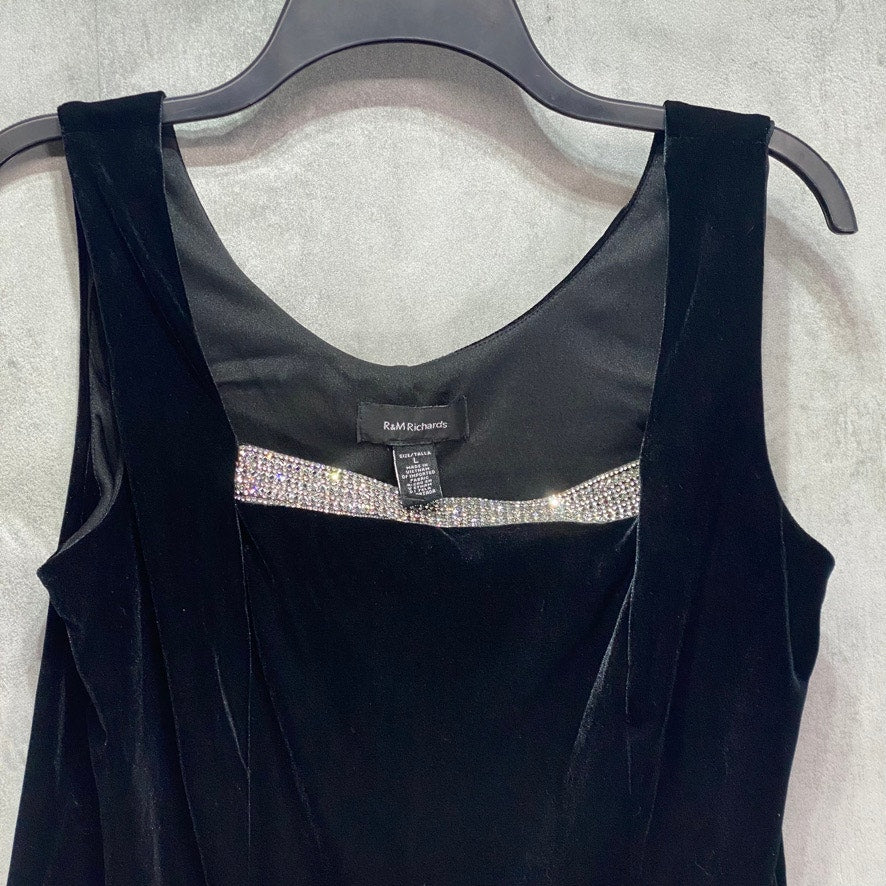 R & M RICHARDS Black Embellished Square Neckline Tank Top SZ L