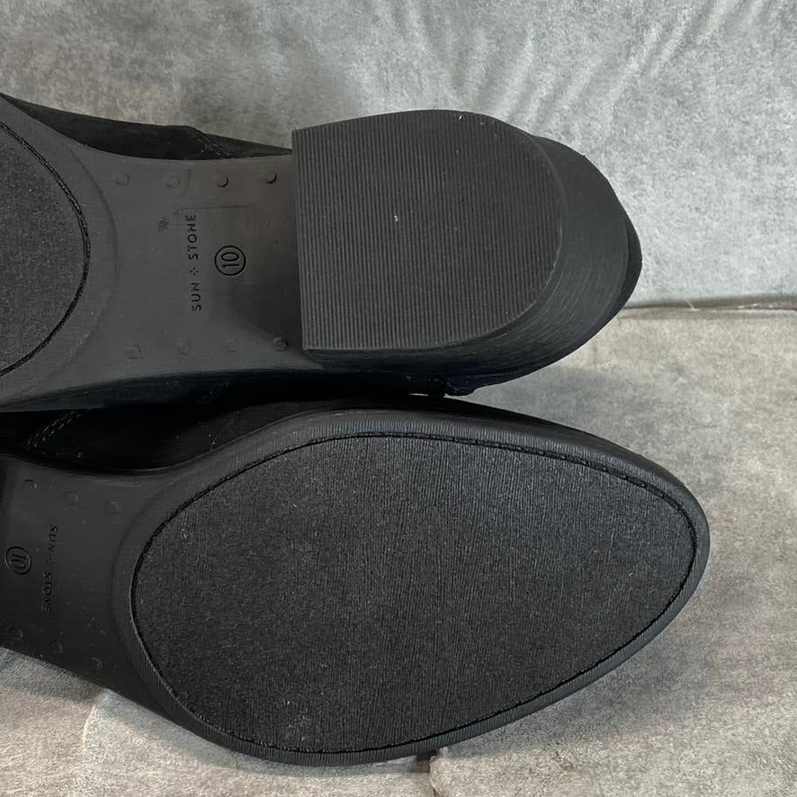 SUN+STONE Women's Black Micro Abby Double-Zip Round-Toe Block-Heel Booties SZ 10