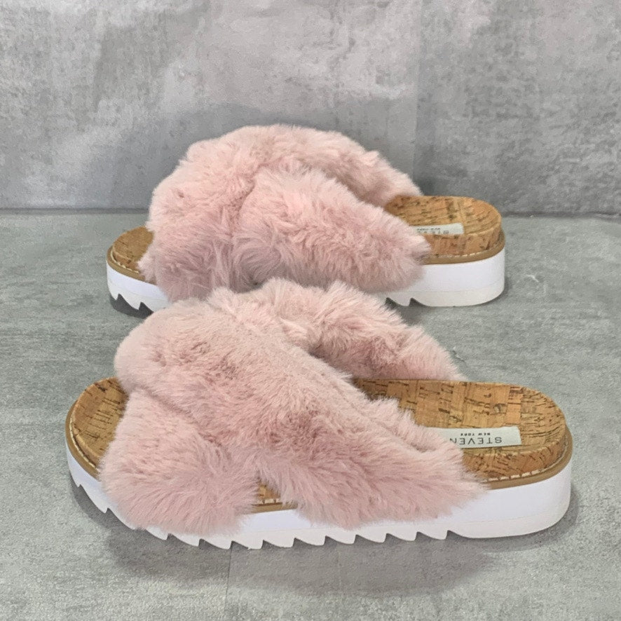 STEVEN NEW YORK Blush Cado Faux Fur Slide Sandals SZ 8.5