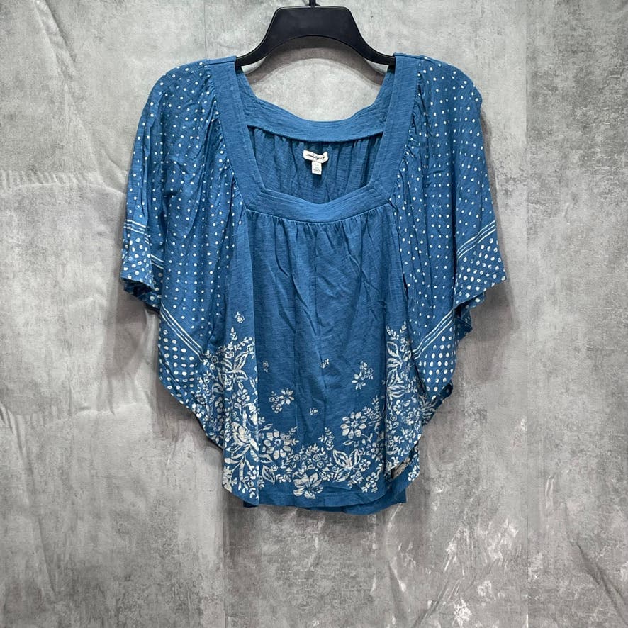 AMERICAN EAGLE Blue Printed Flutter Sleeve Top SZ XS