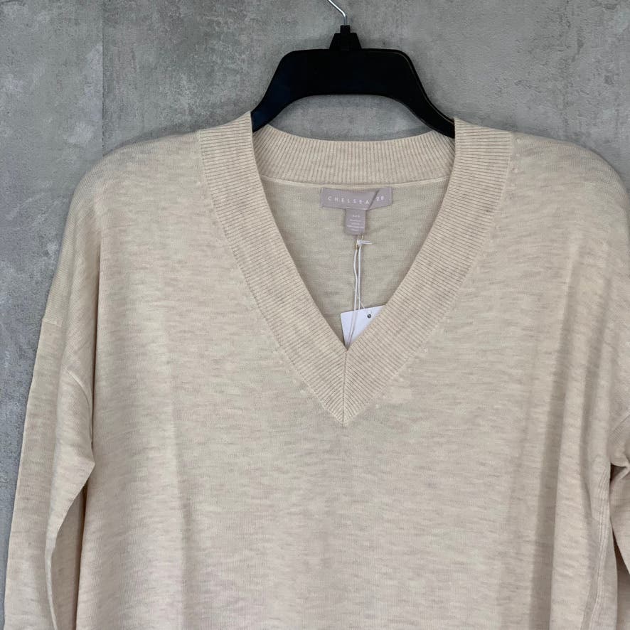 CHELSEA28 Beige Oatmeal Light Heather V-Neck Pullover Sweater SZ XXS