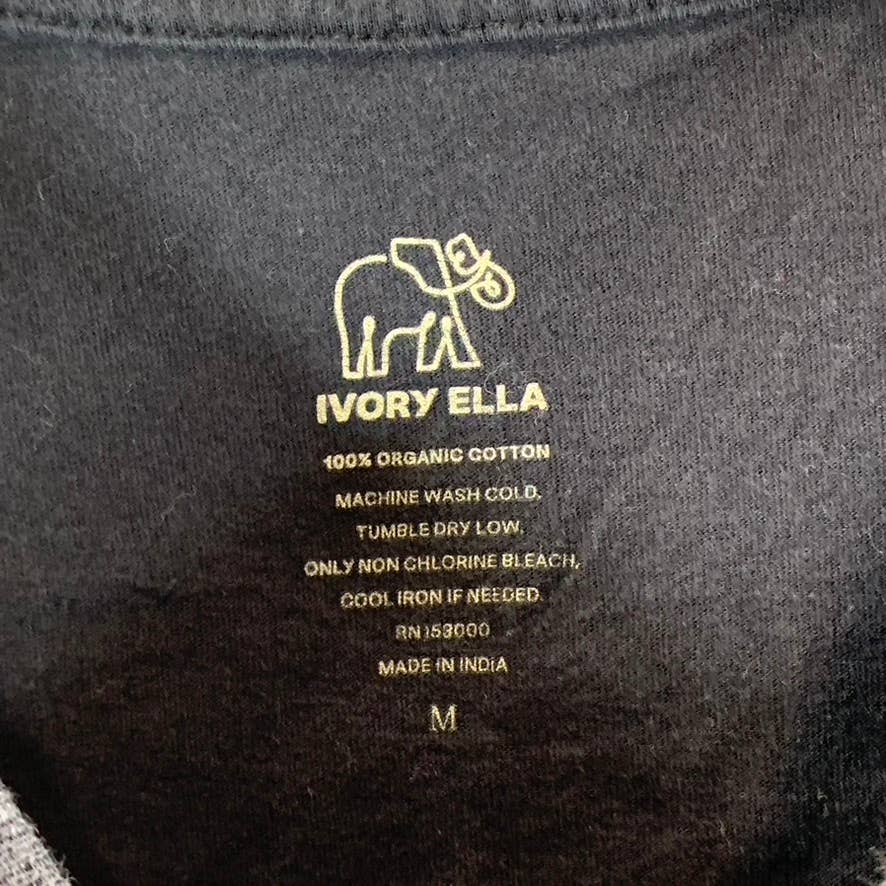 IVORY ELLA Women's Black Graphic Crewneck Long Sleeve T-Shirt SZ M