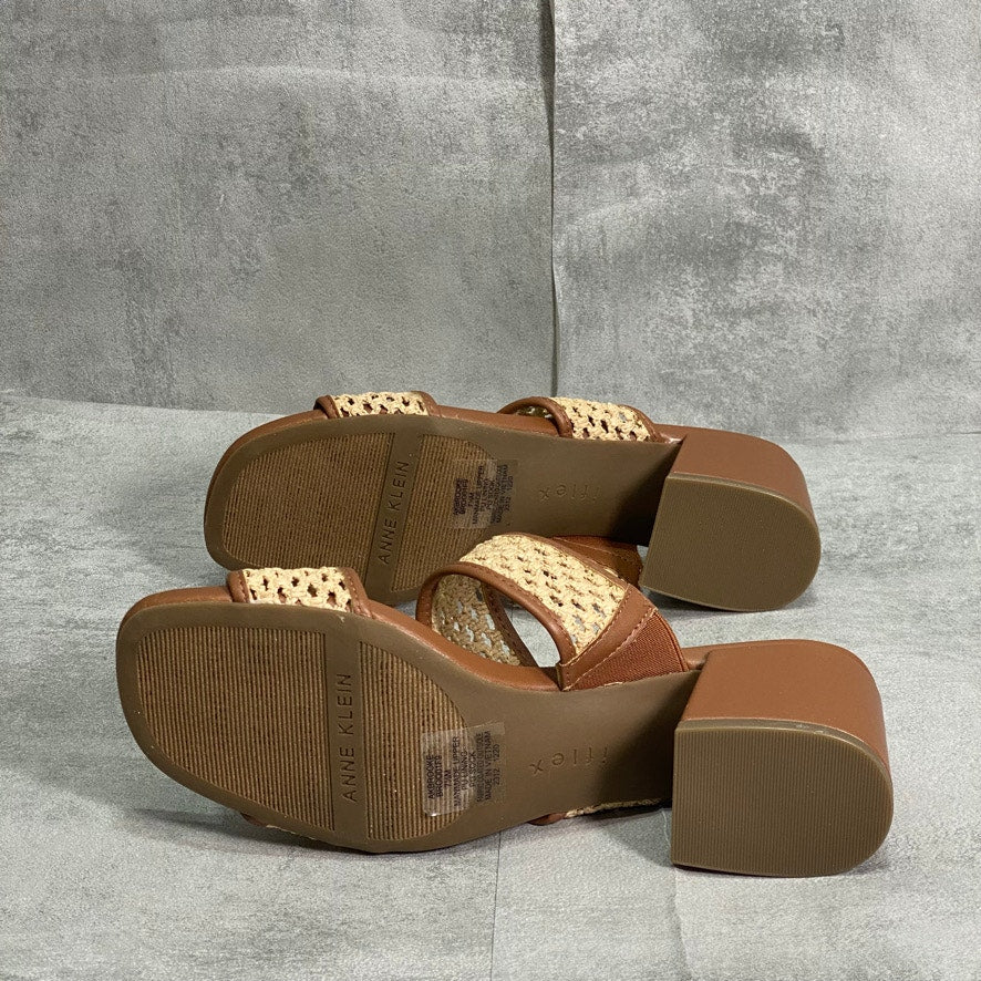 ANNE KLEIN Tan Brooke Block-Heel Slip-On Sandals SZ 7.5
