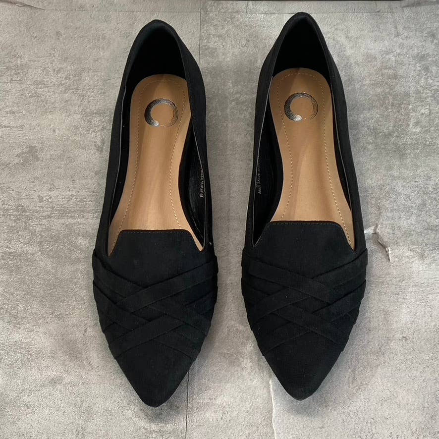 JOURNEE COLLECTION Women's Black Mindee Crisscross Pointed-Toe Slip-On Flat SZ8