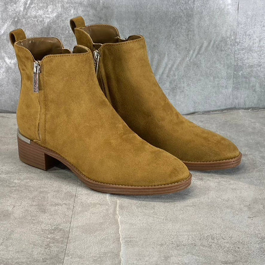 CALVIN KLEIN Women's Dark Natural Deniece Block-Heel Round-Toe Ankle Boots SZ 7