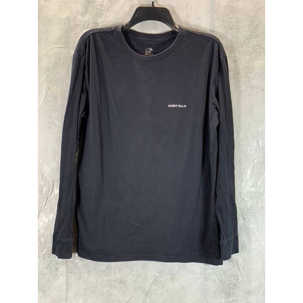 IVORY ELLA Women's Black Graphic Crewneck Long Sleeve T-Shirt SZ M