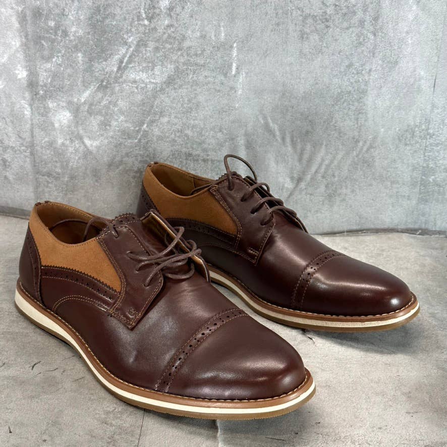 VANCE CO. Men's Brown Faux-Leather Griff Lace-Up Cap-Toe Derby SZ 13