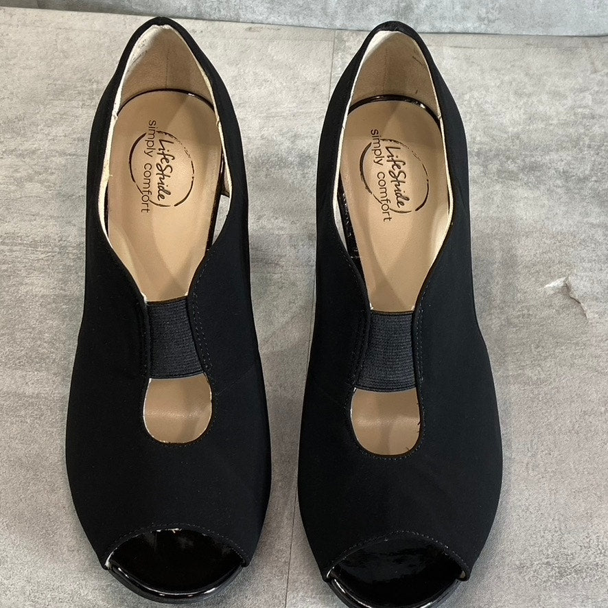 LIFESTRIDE Women's Black Fabric Carla Peep-Toe Slip-On Pumps SZ 9